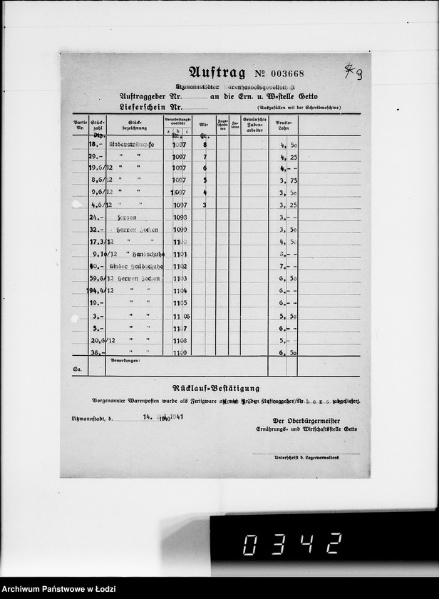 Obraz 13 z jednostki "Aufträge Litzm. Warenhandelsgesellschaft"