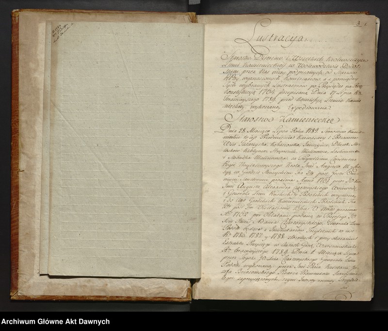 image.from.unit.number ""Skorowidz Nomenklatur w tey Księdze zawartych" (k. 1 - 2). "Lustracya Starostw Dzierżaw i Wszelkich Królewszczyzn Ziemi Kamienieckiey w Woiewodztwie Podolskim (...) 1789 (...).""