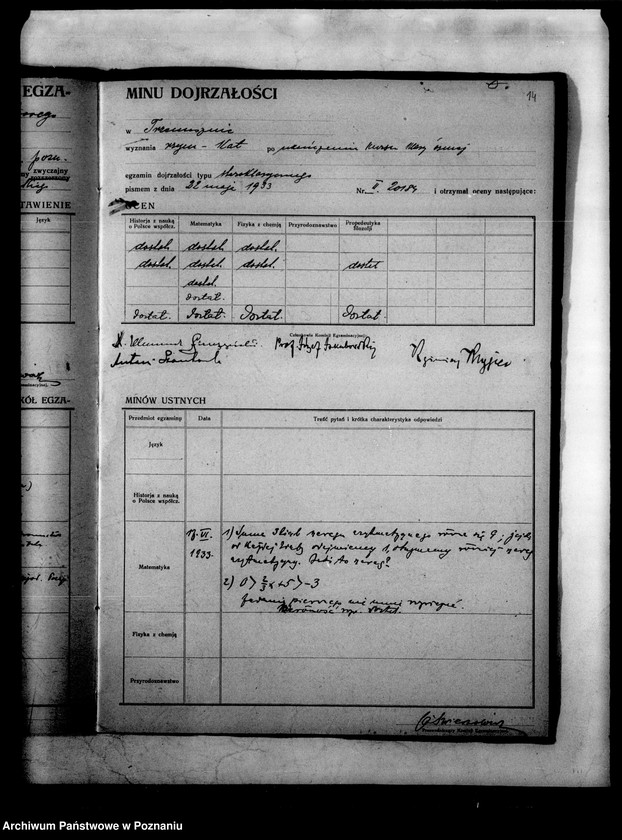 Obraz 17 z jednostki "Protokoły egzaminu dojrzałości Państwowego Gimnazjum Klasycznego- Trzemeszno"
