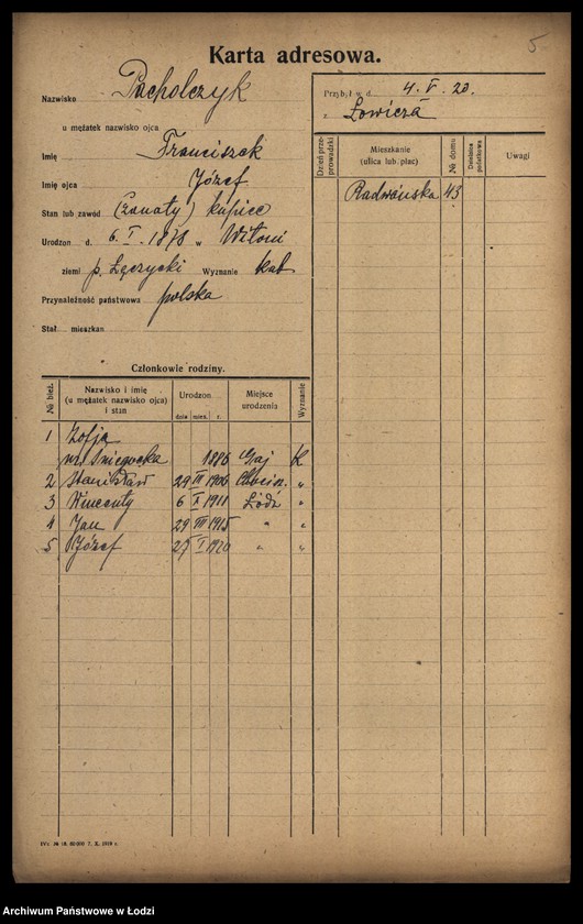Obraz 7 z jednostki "[Spis ludności Łodzi] Pacholczyk-Pająkowski"