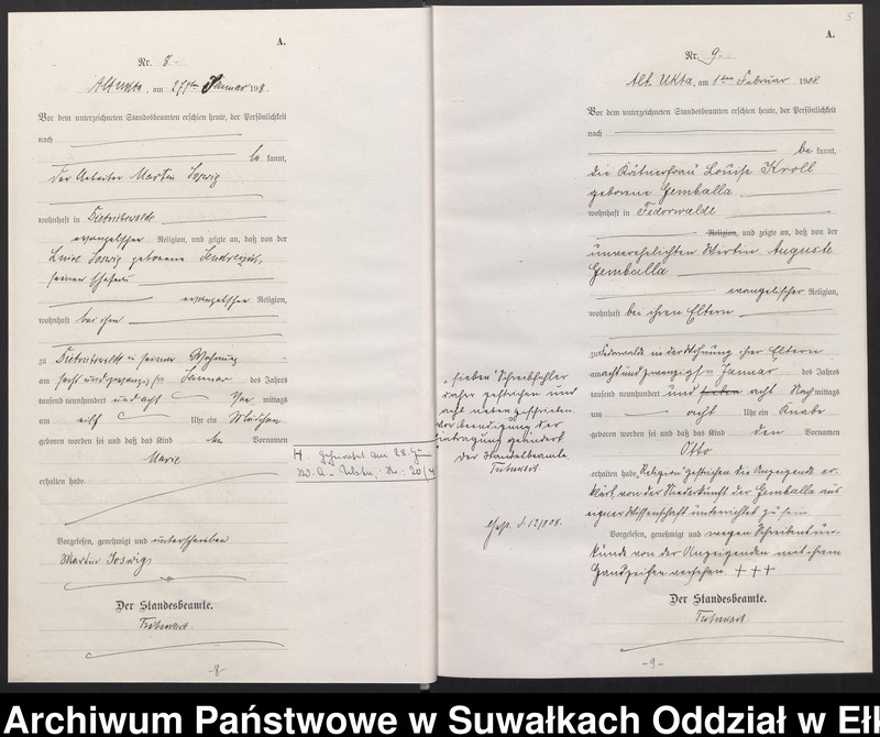 image.from.unit.number "[Geburts-Haupt-Register des Königlichen Preussischen Standes-Amtes Ukta Kreis Sensburg]"