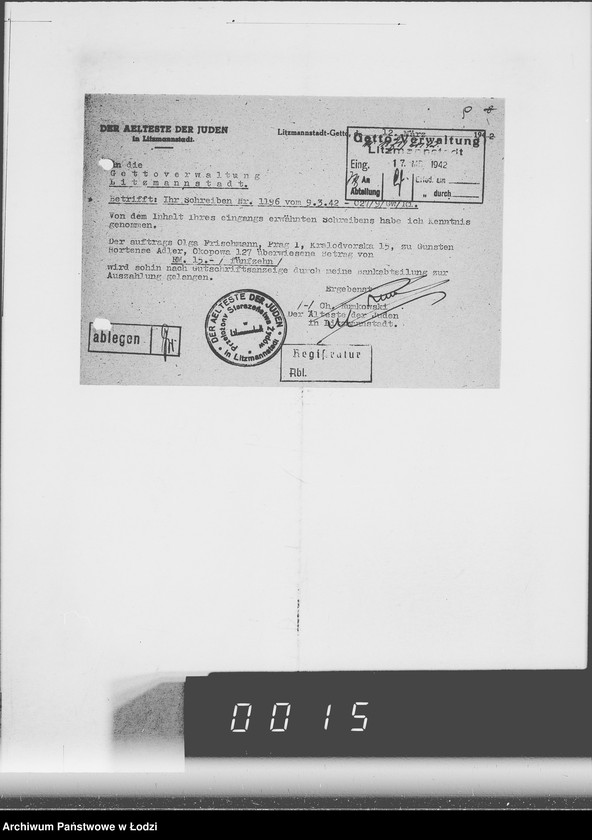 Obraz 13 z jednostki "Betr.Korrespondenz Buchhaltung mit dem Ä[ltesten] d[er] J[uden] Nr.801-1200"