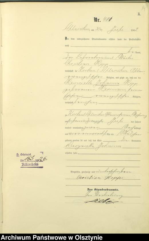 image.from.unit.number "Geburts-Haupt-Register Tom II,Nr 400 - 746"