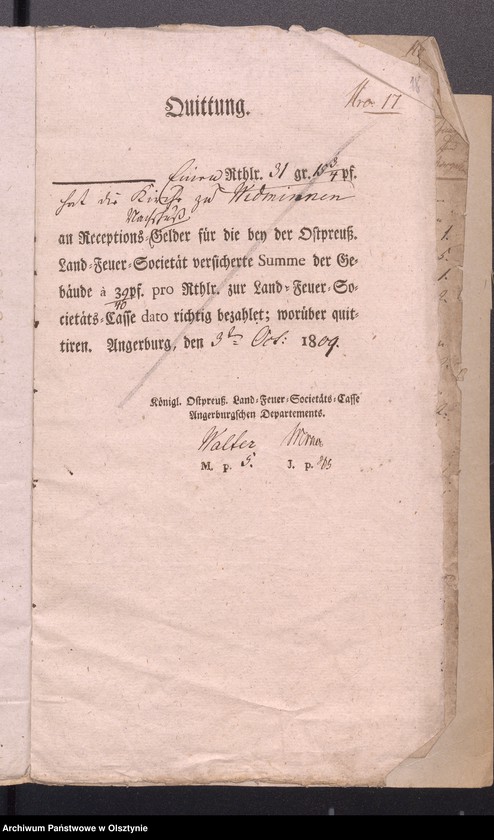 image.from.unit.number "Beläge zu der 1808-1809ten Widminnschen Jahres Kirchen und Armen Kassen Rechnung"
