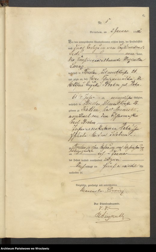 image.from.unit.number "Sterbe Haupt Register Standesamt Breslau III 1902 Band 1"