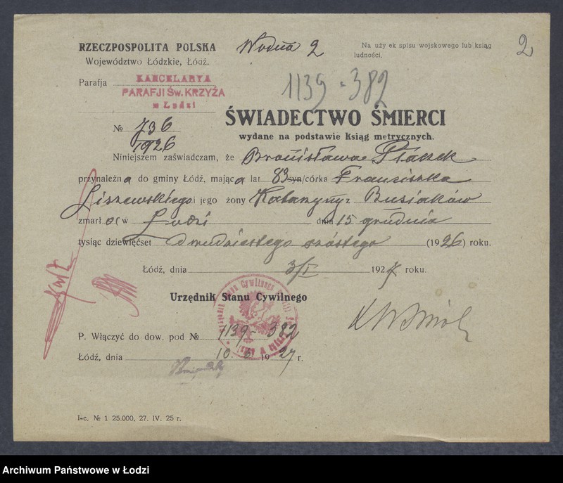 Obraz 4 z jednostki "Dowody metrykalne stałych mieszkańców m. Łodzi nr domu 1139-1140"