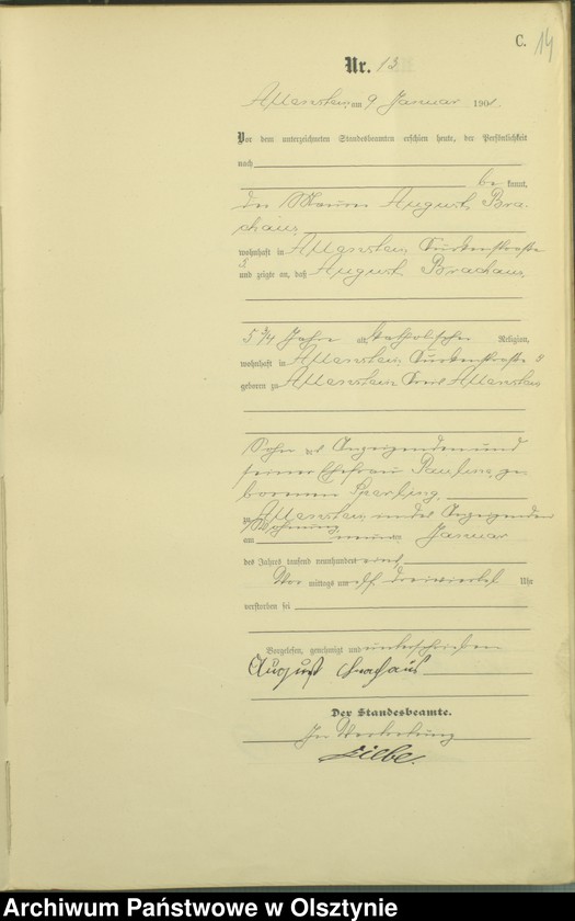 image.from.unit.number "Sterbe-Haupt-Register Tom I,Nr 1 - 399"