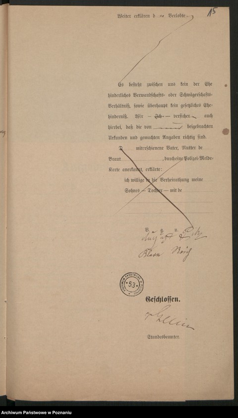 Obraz 17 z jednostki "Die von den Verlobten beigebrachten Urkunden zur Eheschliessung pro 1899"