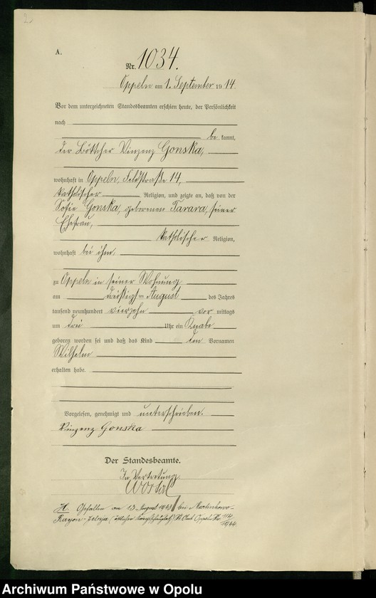 Obraz 6 z jednostki "Urząd Stanu Cywilnego Opole Księga Urodzeń Rok 1914 1034-1493"