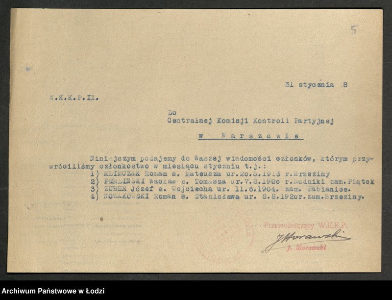 Obraz 6 z jednostki "Sprawozdania Komisji [opisowe i statystyczne oraz wykazy wykluczonych z partii]"