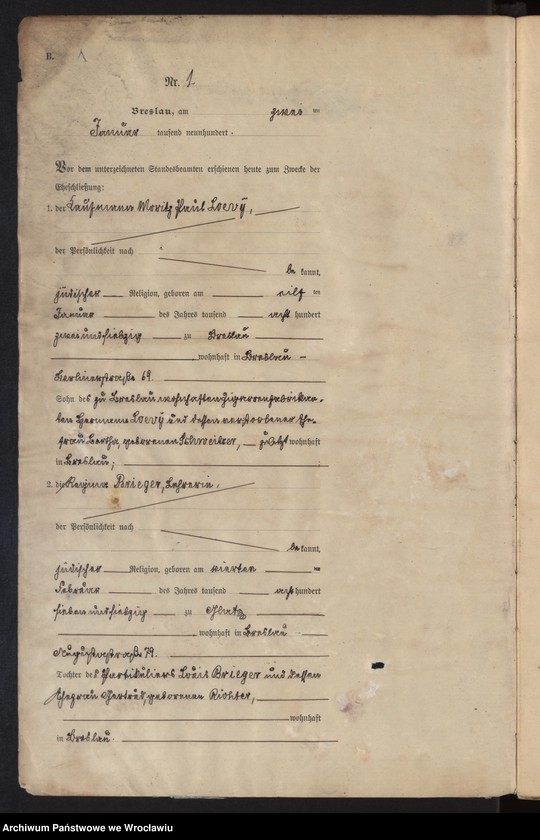 image.from.unit.number "Heiraths-Haupt-Register Breslau I 1900 Band 1"