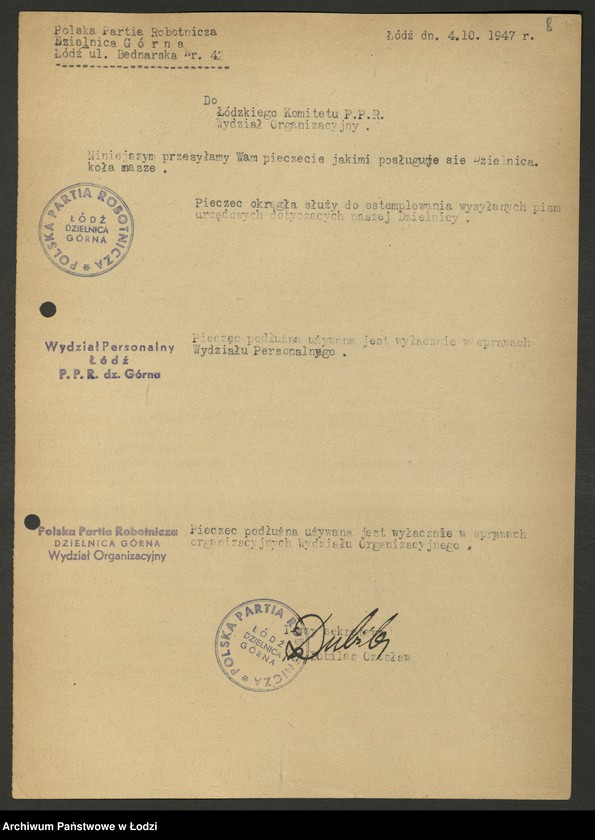 Obraz 9 z jednostki "Odbitki stempli i pieczęci partyjnych"