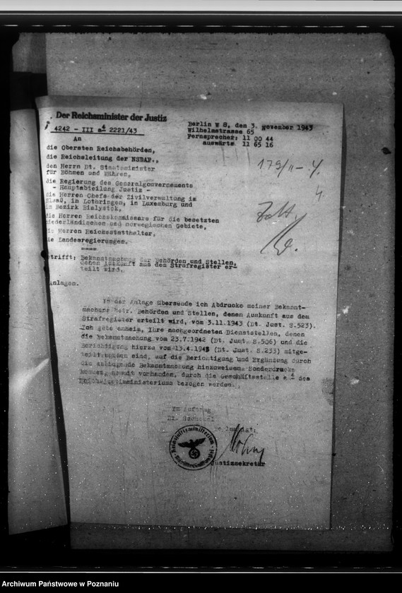 Obraz 8 z jednostki "Verzeichnisse der Finanzämter, Zollämter. Auskunft aus dem Strafregister"