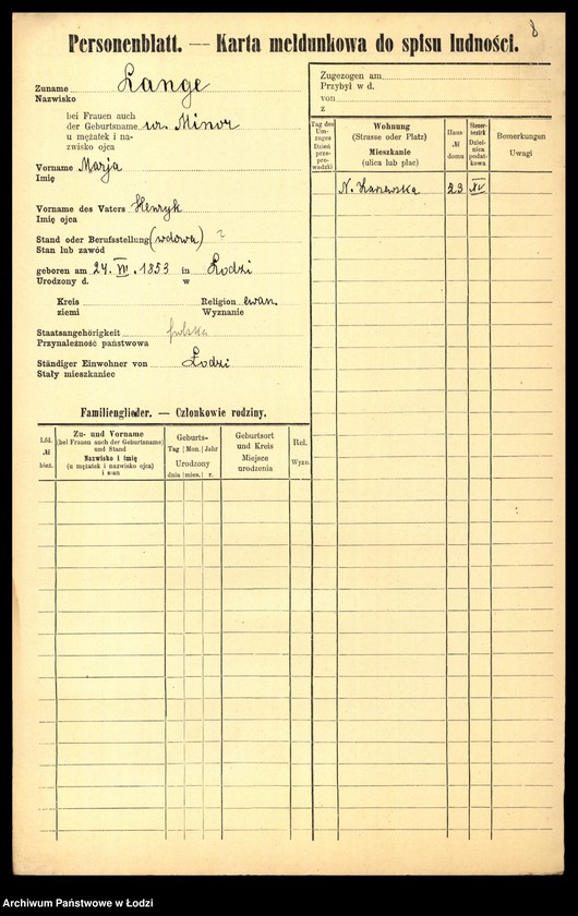Obraz 10 z jednostki "[Spis ludności Łodzi] Lange - Langner"