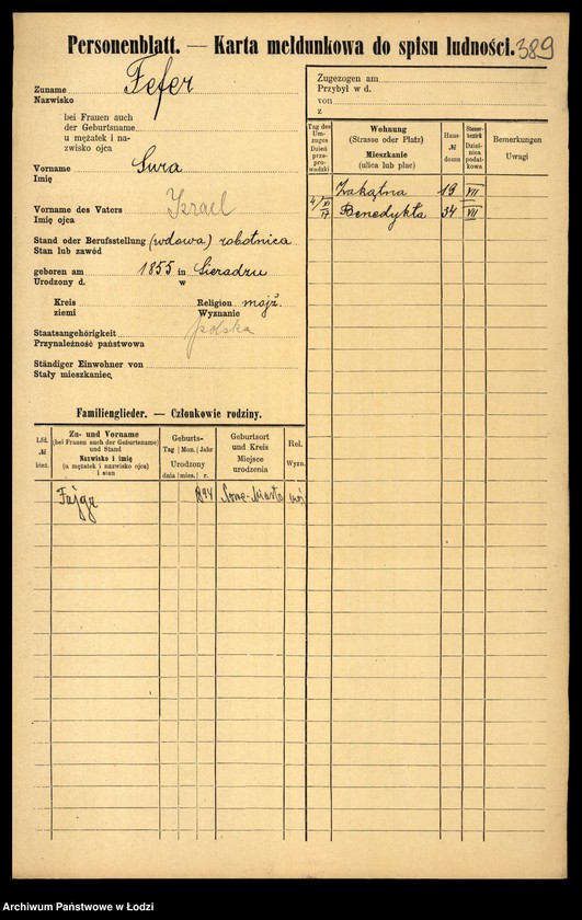 Obraz 6 z jednostki "[Spis ludności Łodzi] Fanelska - Fefer"