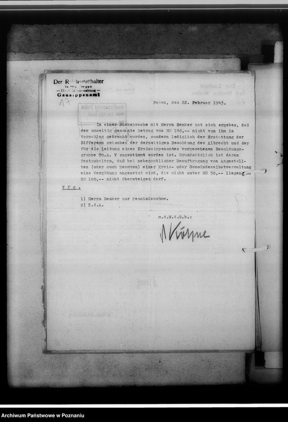 Obraz 20 z jednostki "[Korespondencja w sprawach organizacyjnych, sprawozdanie z działalności Kreissippenamt w Kościanie]"