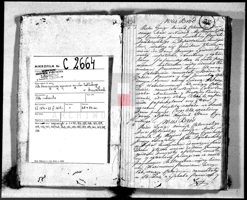 image.from.unit.number "Księga aktów śłubnych gminy suwalskiey, powiatu dąbrowskiego w departamencie łomżyńskim od dnia 1-go miesiąca Maja 1814 po 1-go miesiąca Maja 1815 r-u"