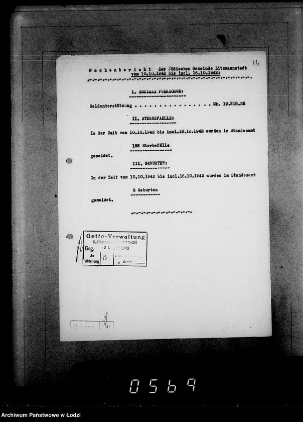 Obraz 15 z jednostki "Wöchentliche (monatliche) Tätigkeitsberichte des Ältesten der Juden"