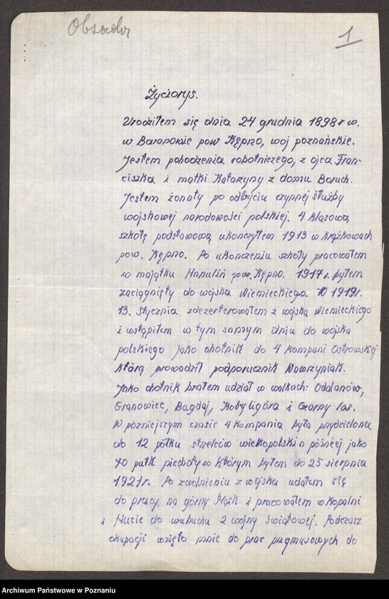 Obraz 19 z jednostki "Życiorysy powstańców wielkopolskich: O /Obsada Jan - Oźga Florian/."