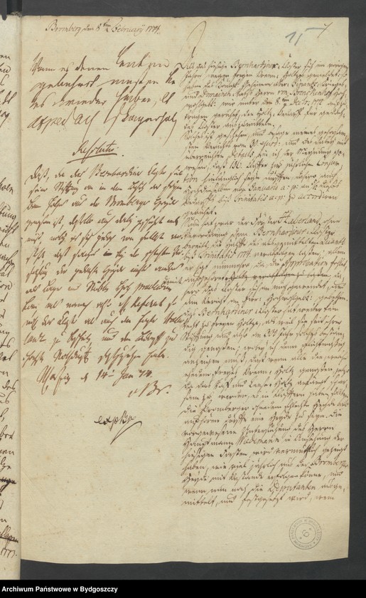 image.from.unit.number "Acta wegen des dem Bernardiner Closter zu Bromberg zu verabfolgenden freien Brennholzes"