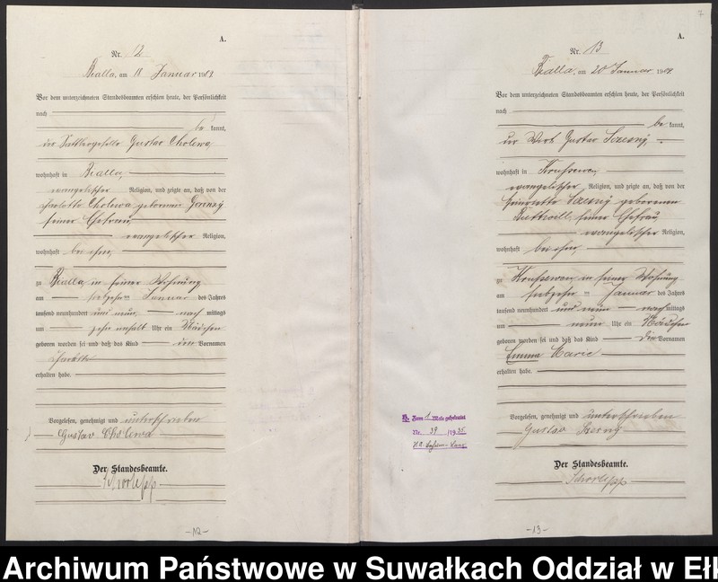 image.from.unit.number "[Geburts-Haupt-Register des Königlichen Preussischen Standes-Amtes Bialla Kreis Johannisburg]"