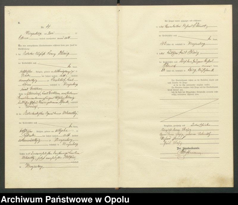 image.from.unit.number "Heirats-Register (Haupt-Register) Standesamt Winzenberg 1908 vol. 1 No. 1 bis 1912 No. 4."