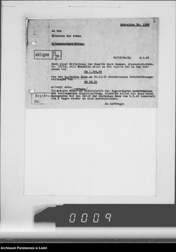 Obraz 7 z jednostki "Betr.Korrespondenz Buchhaltung mit dem Ä[ltesten] d[er] J[uden] Nr.801-1200"