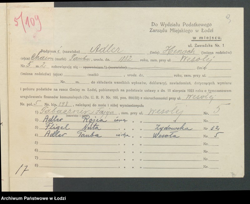 Obraz 11 z jednostki "Księga inwentarzowa nieruchomości m. Łodzi ul. Wieńcowa"