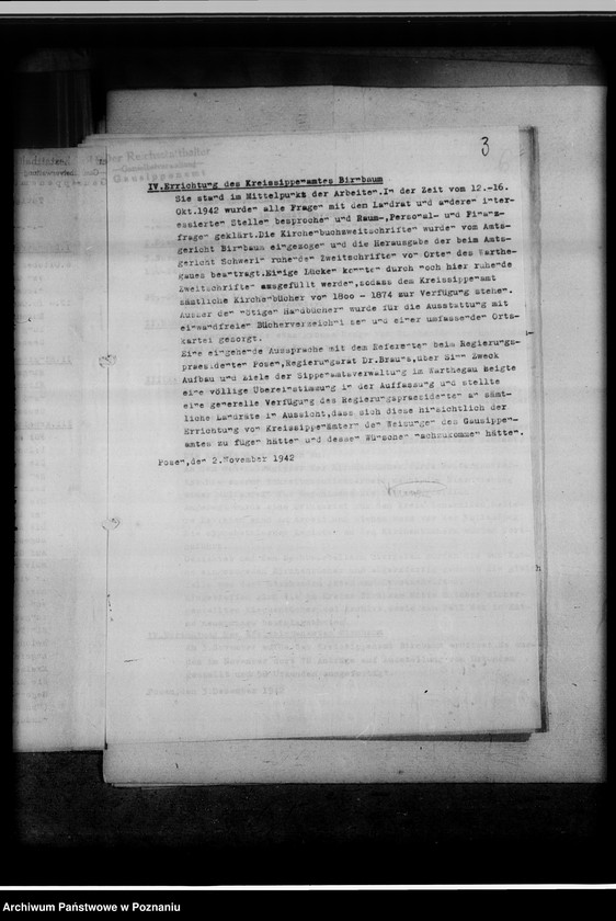 Obraz 7 z jednostki "[Sprawozdanie z podróży służbowej pracowników Gausippenamt w Poznaniu dotyczące zajętych ksiąg kościelnych, archiwów kościelnych oraz działalności powiatowych urzędów do spraw genealogicznych i Urzędu do Spraw Genealogicznych w Poznaniu]"