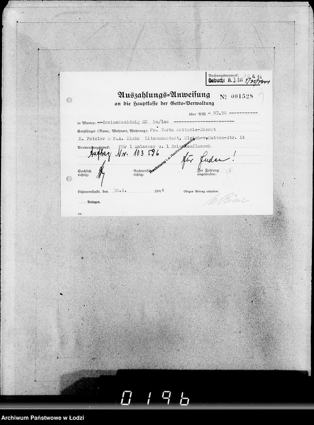 Obraz 15 z jednostki "26 Kassenbelege nr 62/7084- 7850"