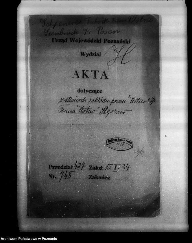 Obraz 4 z jednostki "Zatwierdzenie zakładu przemysłowego Płótno Spółka Firma Płótno Stęszew powiat poznański"