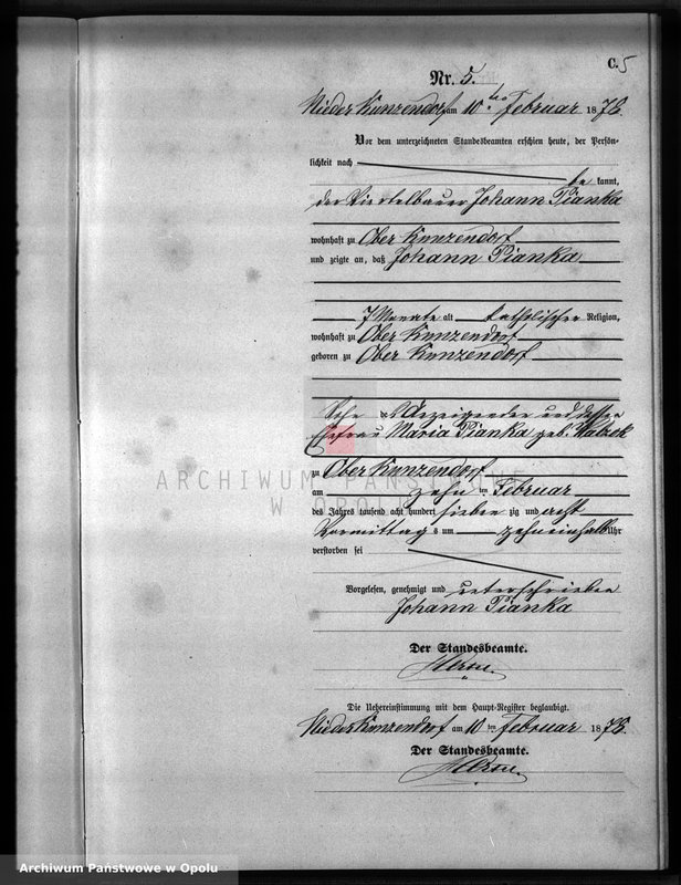 Obraz 9 z jednostki "Sterbe-Neben-Register Standesamts Kunzendorf pro 1878"