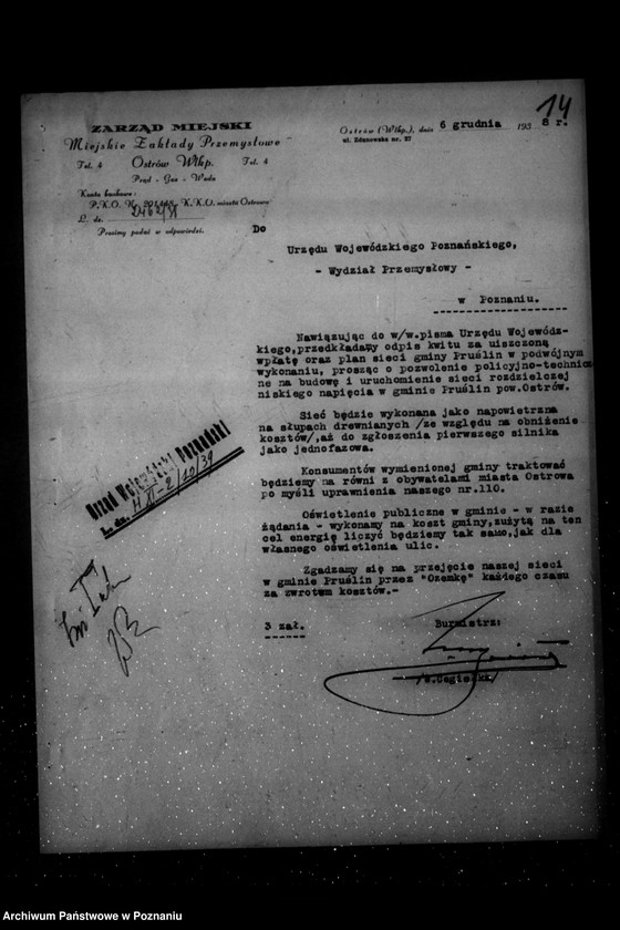 Obraz 18 z jednostki "/Pozwolenie policyjno-techniczne dla Elektrowni w Ostrowie na uruchomienie zakładu elektrycznego w Prześlinie/"