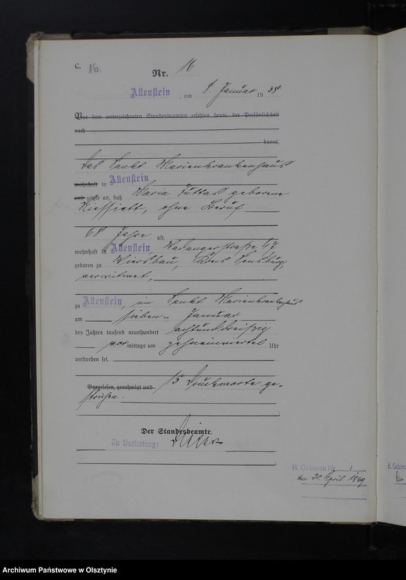 image.from.unit.number "Sterbe-Haupt-Register Tom I, Nr 1-381"