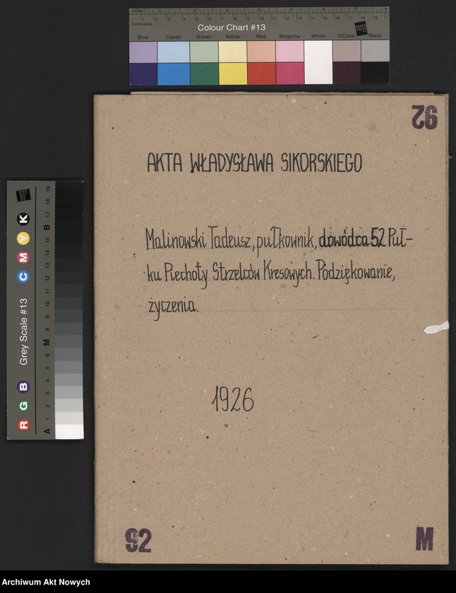 image.from.unit.number "Malinowski Tadeusz, pułkownik, dowódca 52 Pułku Piechoty Strzelców Kresowych. Podziękowanie, życzenia."
