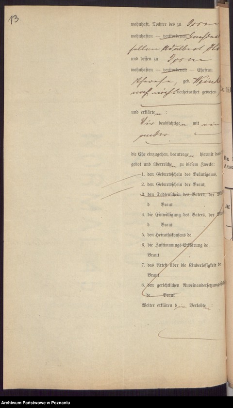 Obraz 15 z jednostki "Die von den Verlobten beigebrachten Urkunden zur Eheschliessung pro 1897"