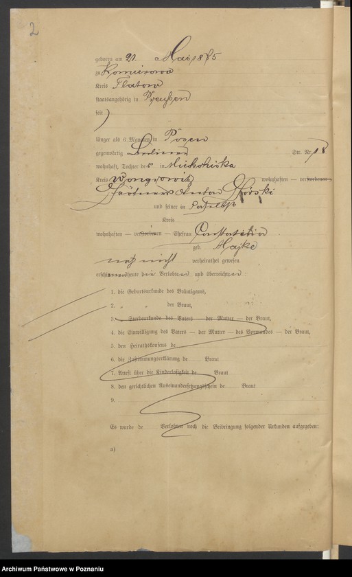 Obraz 4 z jednostki "Die von den Verlobten beigebrachten Urkunden zur Eheschliessung pro 1901. Vol I"