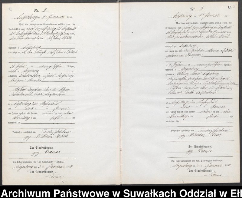 Obraz 6 z jednostki "Sterbe-Neben-Register des Preussischen Standes-Amtes Angerburg Kreis Angerburg"