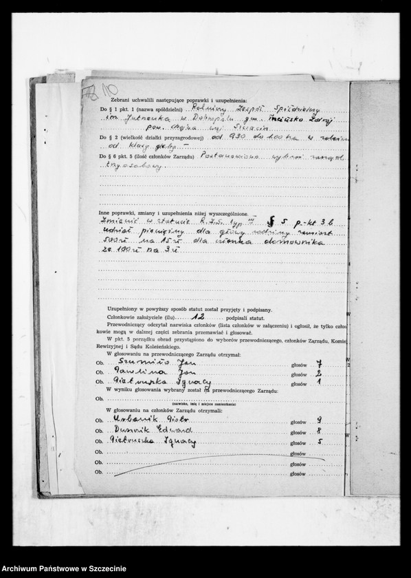 Obraz 14 z jednostki "Rolniczy Zespół Spółdzielczy "Jutrzenka" z siedzibą w Dobropolu powiat Chojna - organizacja"