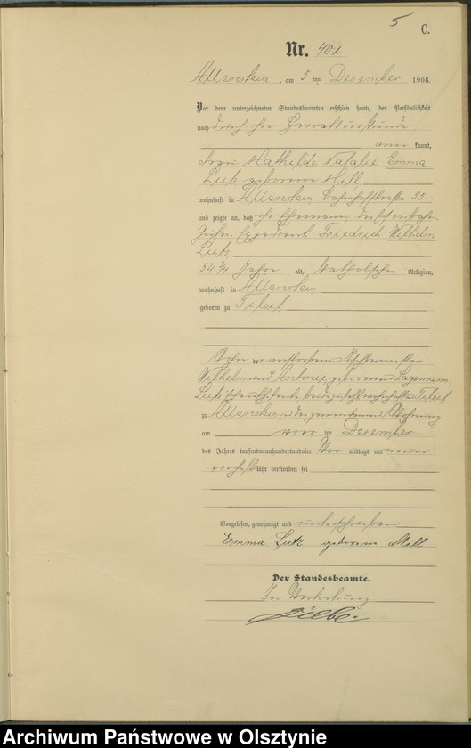 image.from.unit.number "Sterbe-Haupt-Register Tom II,Nr 399 - 427"