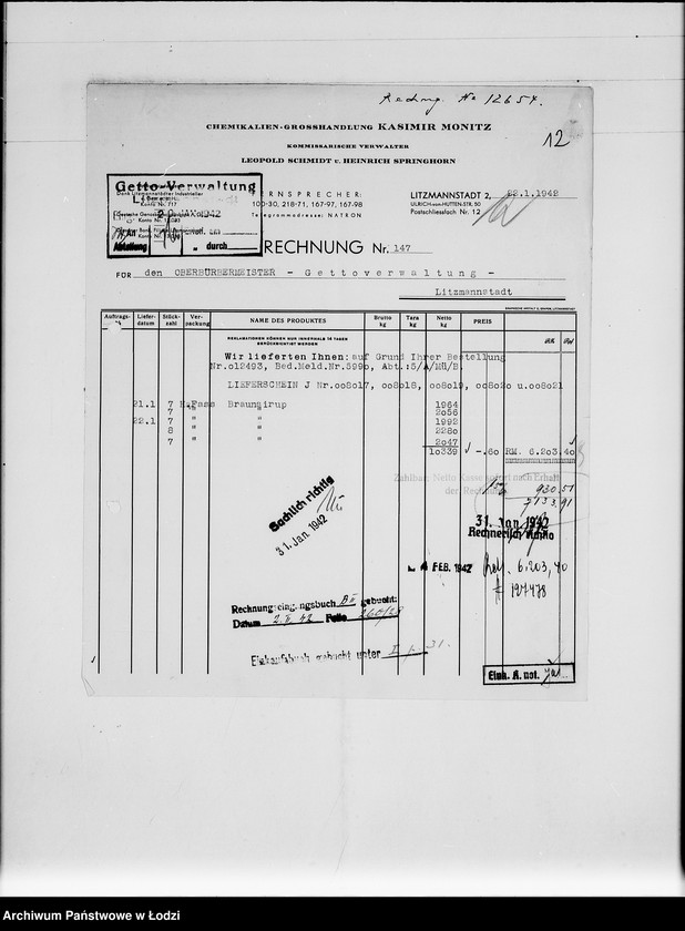 Obraz 16 z jednostki "M [rachunki za dostawy towarów dla Getta]"