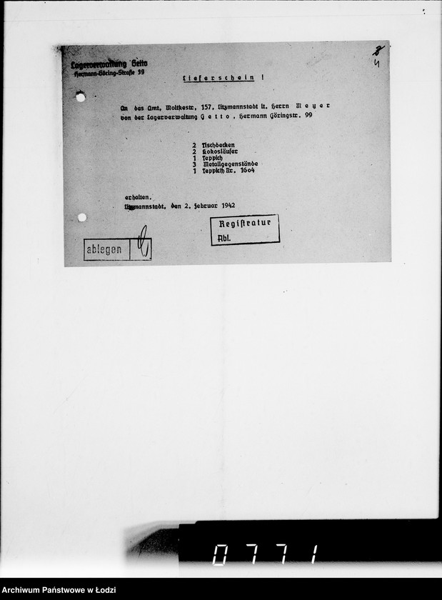 Obraz 10 z jednostki "Lager Hermann-Gör.Str.39.Herr Straube. [Korespondencja w sparwie wydania i przyjęcia towarów]"