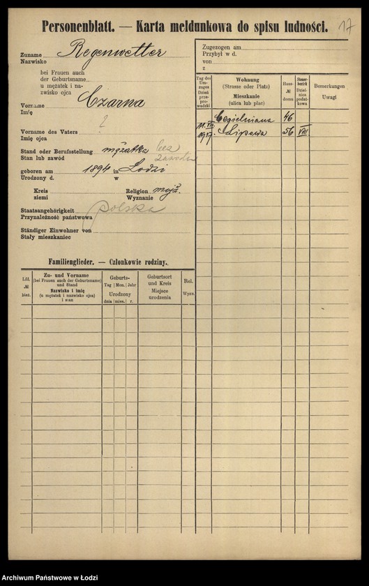 Obraz 19 z jednostki "[Spis ludności Łodzi] Regenbaum-Rentel"