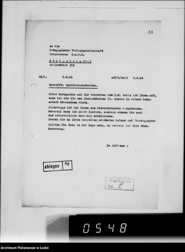 Obraz 15 z jednostki "[Korespondencja z urzędami, instytucjami i firmami] Lit.Pa-Qu"