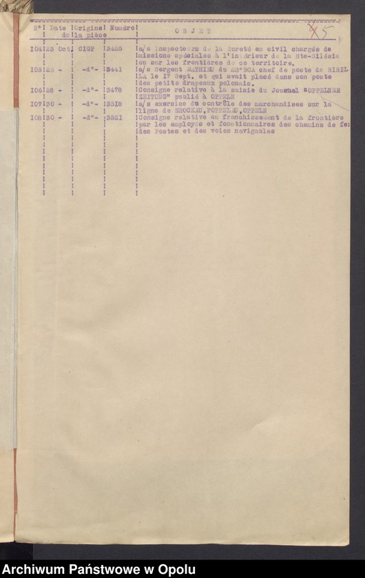Obraz 7 z jednostki "Commandement Superieur des Forces Alliees en Haute-Silesie-Entrees /Korespondencja wpływająca pochodząca od władz wyższych i jednostek podległych/ 29.06.1920 - 30.10.1920"