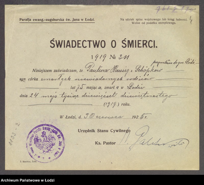 Obraz 6 z jednostki "Dowody metrykalne stałych mieszkańców m. Łodzi nr domu 1133-1133b"