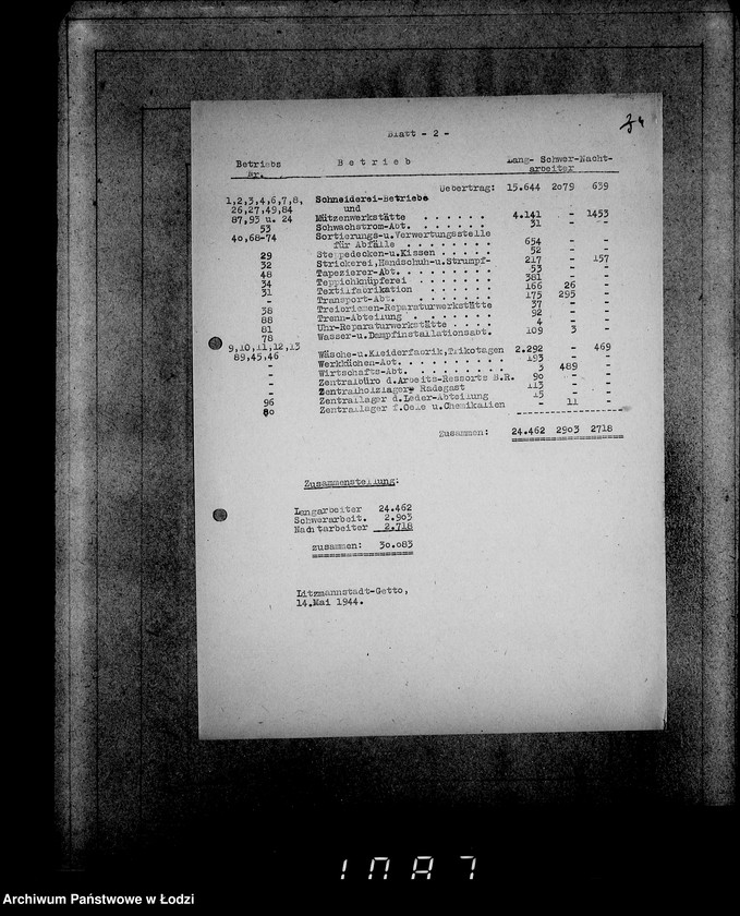 Obraz 8 z jednostki "Aufstellung der L-S-N-Arbeiter im Litzmannstadt-Getto für die Zeit vom 24.IV-21.V.1944"
