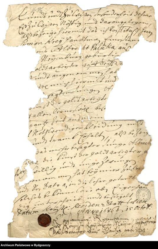 image.from.unit.number "[List polecający dla Albrechta Pałuki ucznia złotniczego z miasta Nowego wystawiony przez cesarskiego złotnika, Konstantyna Rosenbauma z Gdańska]"
