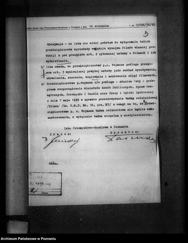 Obraz 7 z jednostki "Zatwierdzenie projektu zakładu przemysłowego /laboratorium do obróbki filmów acetylocelulozowych/ M. Wejman Poznań ul. Kościelna 17"