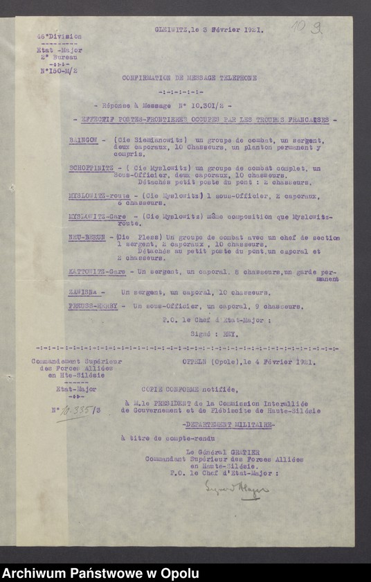image.from.unit.number "Sorties /Korespondencja własna wychodząca, pisma, zarządzenia, potwierdzenia telefoniczne/ 1.02.-13.04.1921"